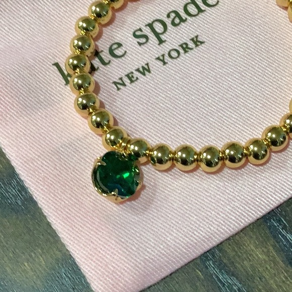 Kate Spade Pop of Joy Gold Toned Stretch Bracelet with Green CZ NWT - Picture 2 of 7